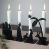 Adventsstage, julekrybbe i sort metal, kronelys