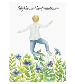 Dobbeltkort, Konfirmationskort m dreng i blomstermark, A6