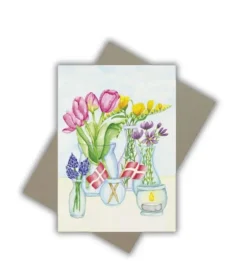 Dobbeltkort m. kuvert, Blomster i vaser, A6