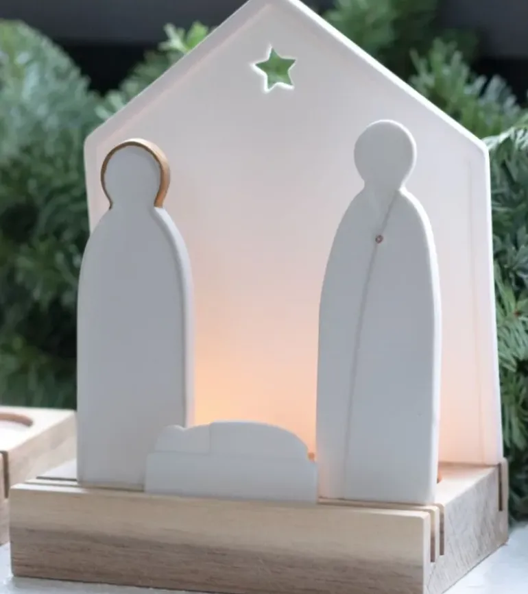 Julekrybbe Silhuet hvid og guld