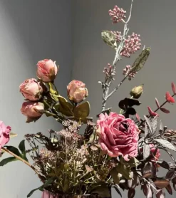 Kunstig blomst, 3 grene, 3 blomster, gammelrosa