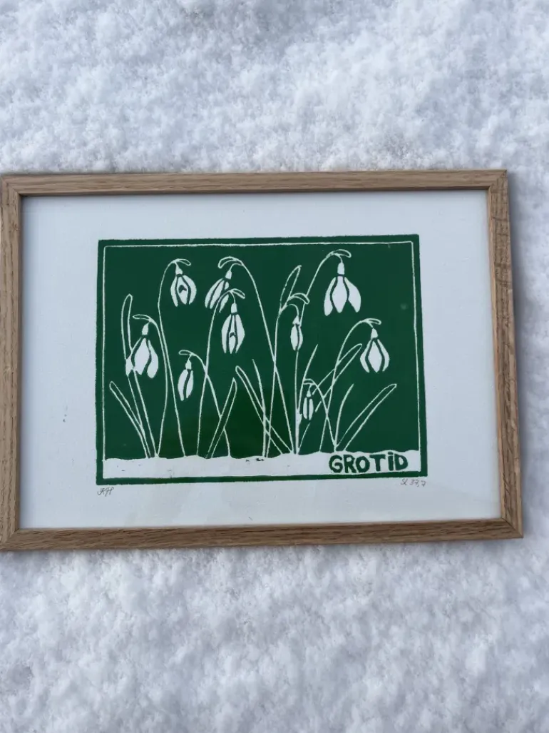 Linoleumstryk: Grotid, A4 Plakat, Grøn