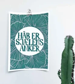 Linoleumstryk, Håb Er Sjælens Anker, A3 Plakat, Flaskegrøn