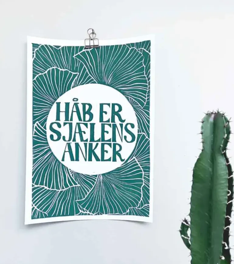 Linoleumstryk, Håb Er Sjælens Anker, A3 Plakat, Flaskegrøn