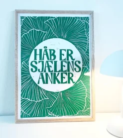Linoleumstryk: Håb Er Sjælens Anker, A3 Plakat, Grøn