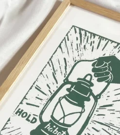 Linoleumstryk: Hold håbet op, A4 Plakat, Flaskegrøn