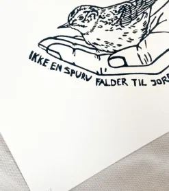 Linoleumstryk: Ikke en spurv, A4 Plakat, Sort
