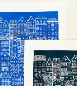 Linoleumstryk: I min faders hus er der mange boliger, A3 Plakat, Blå