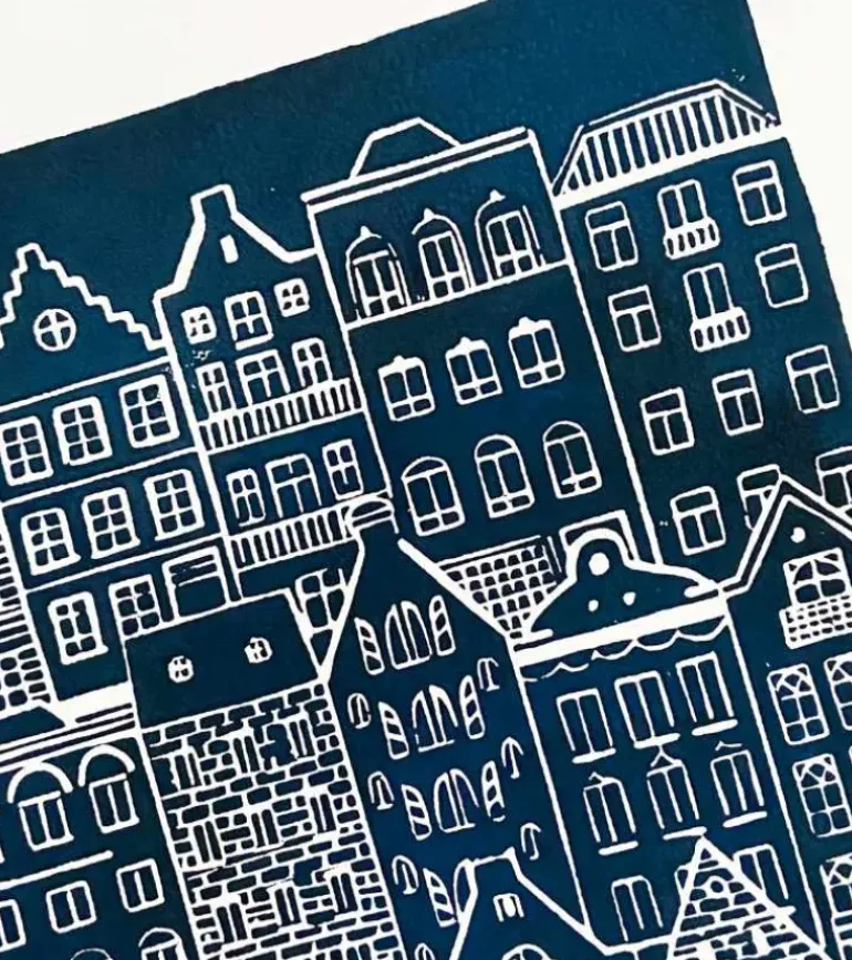 Linoleumstryk: I min faders hus er der mange boliger, A3 Plakat, Mørkeblå