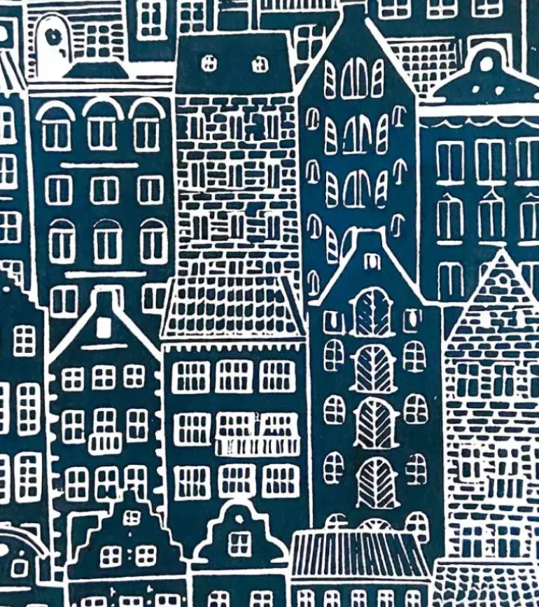 Linoleumstryk: I min faders hus er der mange boliger, A3 Plakat, Mørkeblå