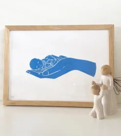 Linoleumstryk: Lille Guds barn, A4 Plakat, Blå