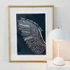 Linoleumstryk: Morgenrødens vinger, A3 Plakat, Mørkeblå