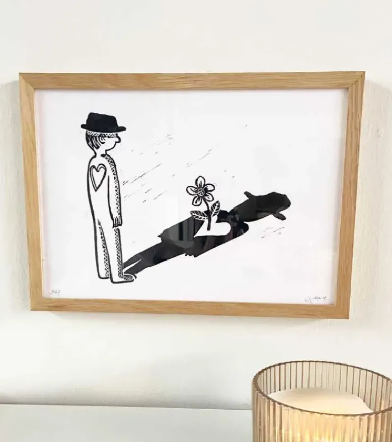 Linoleumstryk: Sorgblomst, A4 Plakat, Sort