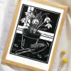 Linoleumstryk: Spiretid, A4 Plakat, Sort