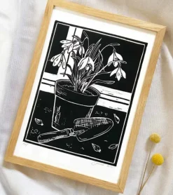 Linoleumstryk: Spiretid, A4 Plakat, Sort