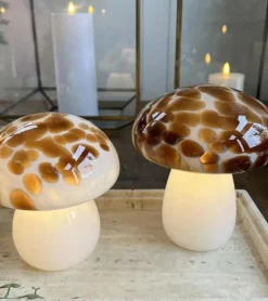 Mushroom glaslampe LED, Cognac, lille