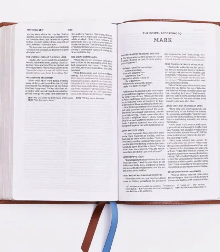NKJV, Thinline Bibel brown immiteret leather soft