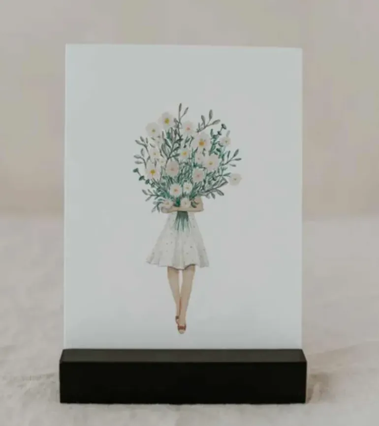 Postkort akvarel, blomsterpige