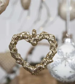 Æske med 3 glitrende hjerter til ophæng, Guld