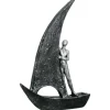 Skulptur, Båd med menneske, Mørk, 29 cm