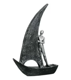 Skulptur, Båd med menneske, Mørk, 29 cm