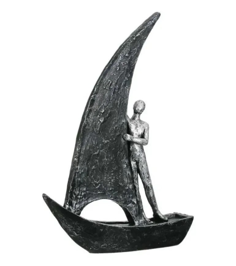 Skulptur, Båd med menneske, Mørk, 29 cm
