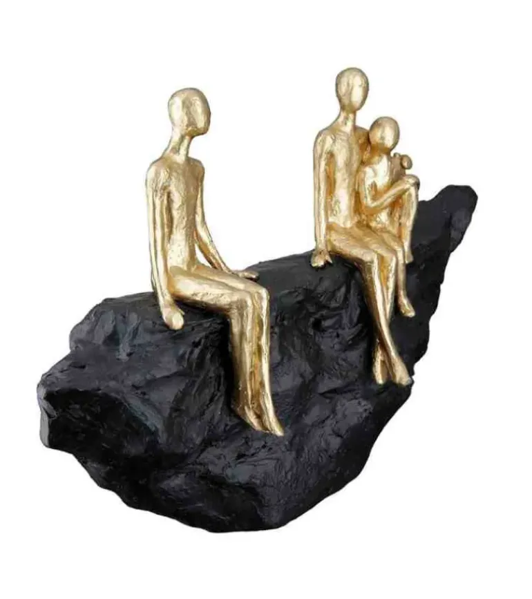 Skulptur: Familie på 3, Guld og sort