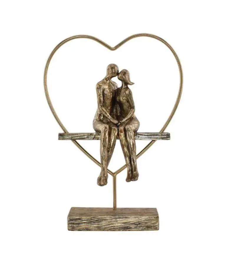Skulptur, Par siddende i hjerte, 31 cm