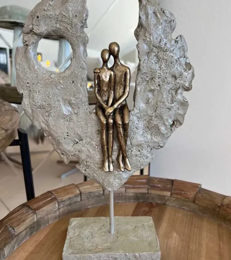 Skulptur, Par siddende i skulptur, 34 cm
