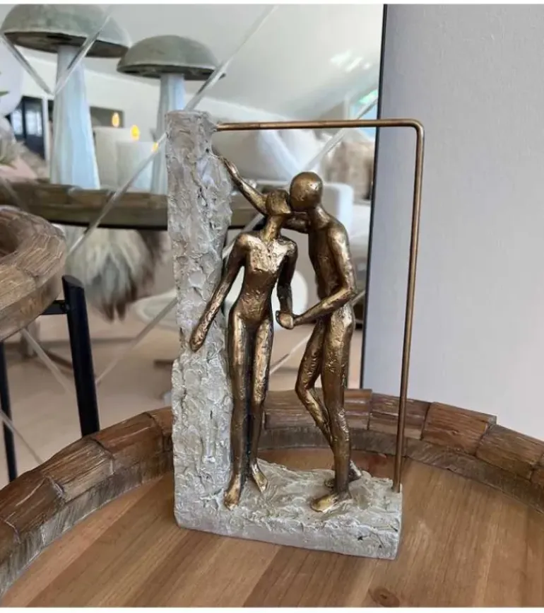 Skulptur, Par under bue, Guld, 25 cm