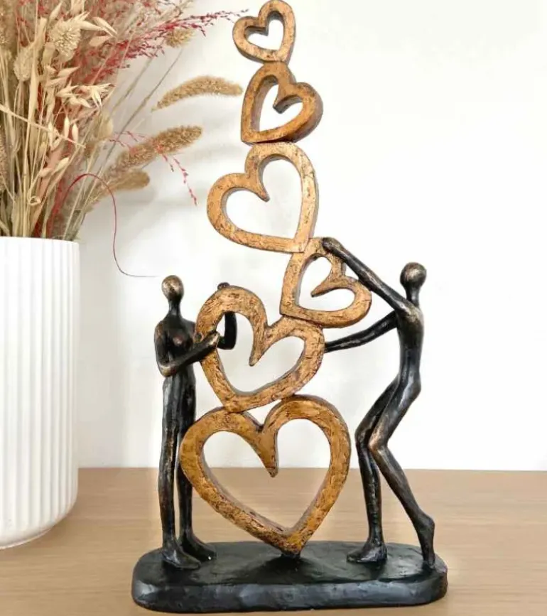 Skulptur: Vi bygger kærlighed, 6 hjerter, 42 cm