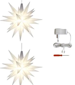 Sæt a 2 Herrnhuter Stjerne, Hvid, 13 cm LED, incl. adapter