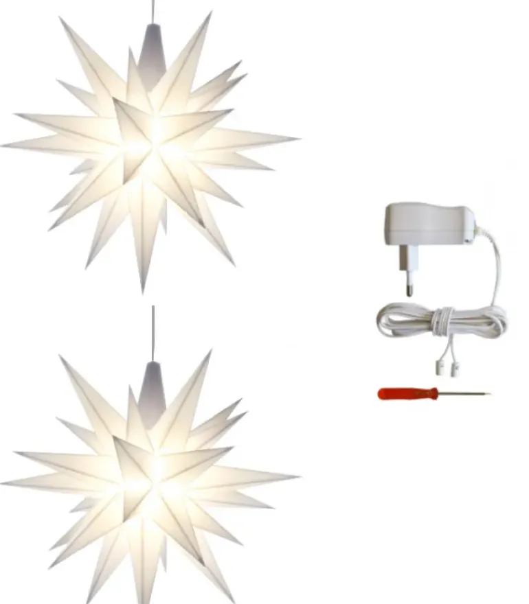 Sæt a 2 Herrnhuter Stjerne, Hvid, 13 cm LED, incl. adapter
