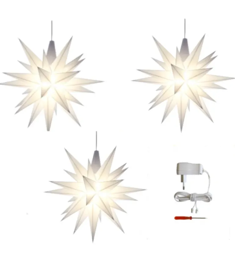 Sæt a 3 Herrnhuter Stjerne, Hvid, 13 cm LED, incl. adapter