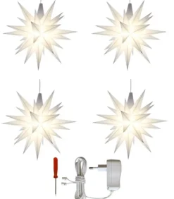 Sæt a 4 Herrnhuter Stjerner, Hvid, 13 cm LED, incl. adapter