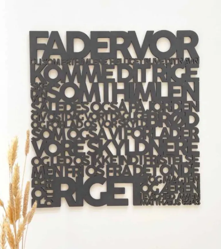 Træskilt, Bibelvers, Fadervor, Sort MDF, Stor